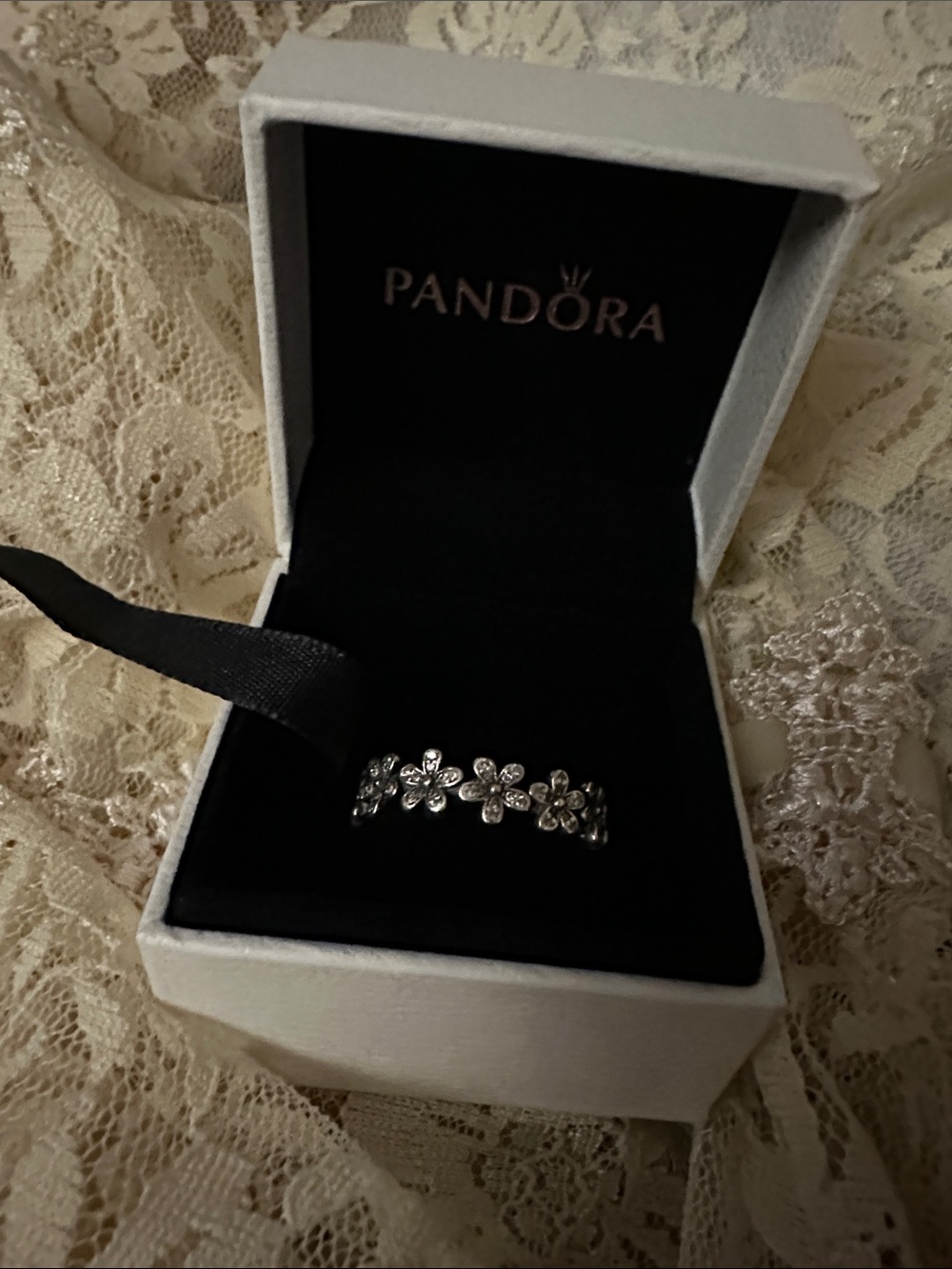 Pandora Silver Daisy Band with Crystal Accents